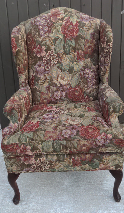 PAIR OF WINGBACK ARMCHAIRS WITH QUEEN ANNE FEET