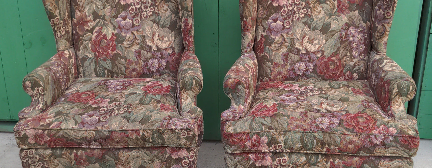 PAIR OF WINGBACK ARMCHAIRS WITH QUEEN ANNE FEET