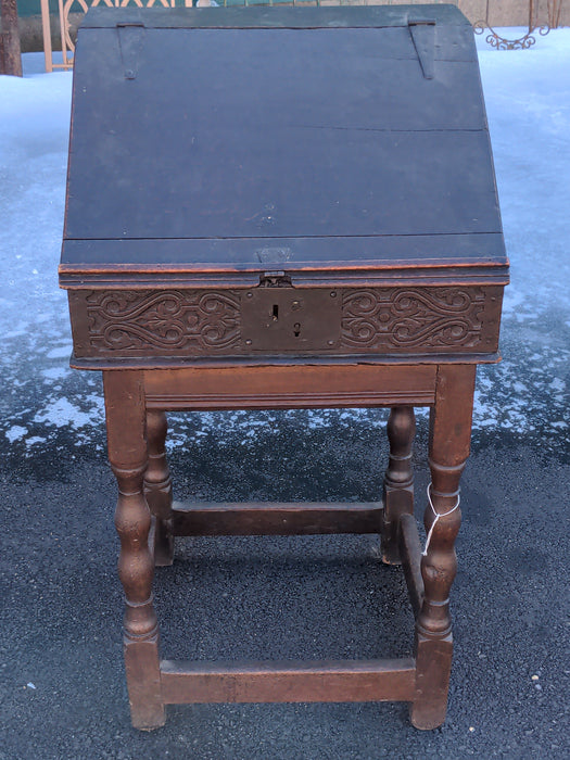 18TH CENTURY BIBLE BOX OR SLANT DESK ON STAND