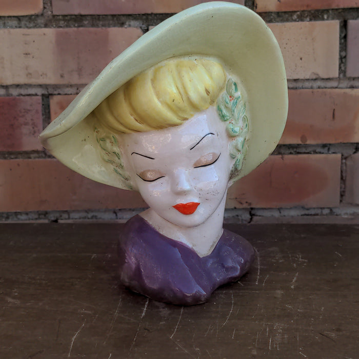 GLAZED HEAD VASE-LADY IN BONNET