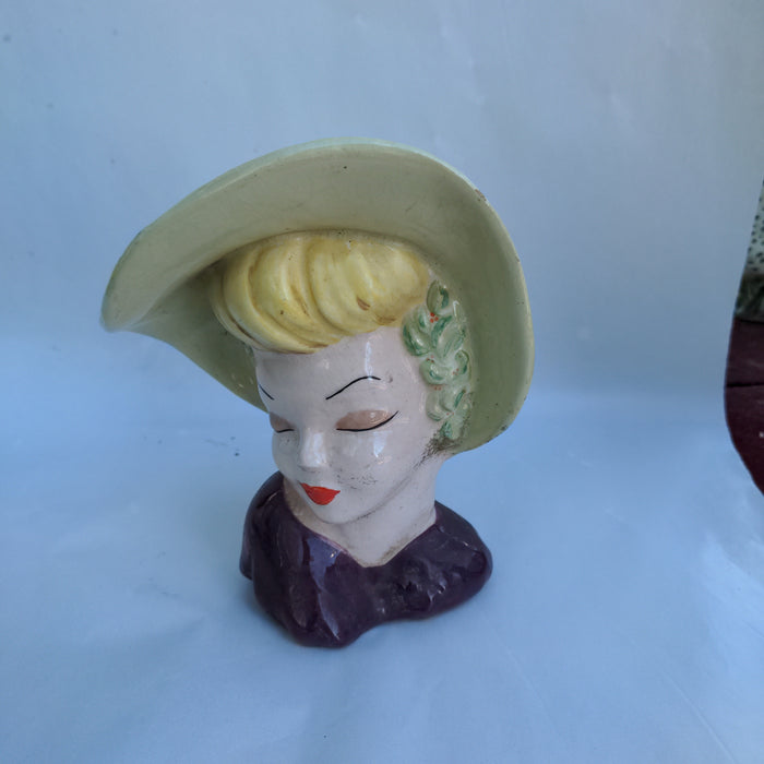 GLAZED HEAD VASE-LADY IN BONNET