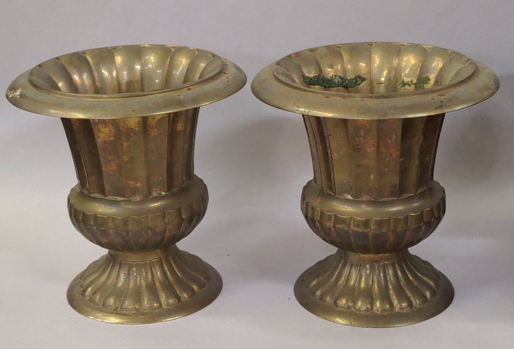 PAIR OF SMALL BRASS PLANTER URNS