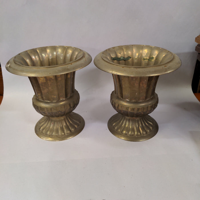 PAIR OF SMALL BRASS PLANTER URNS