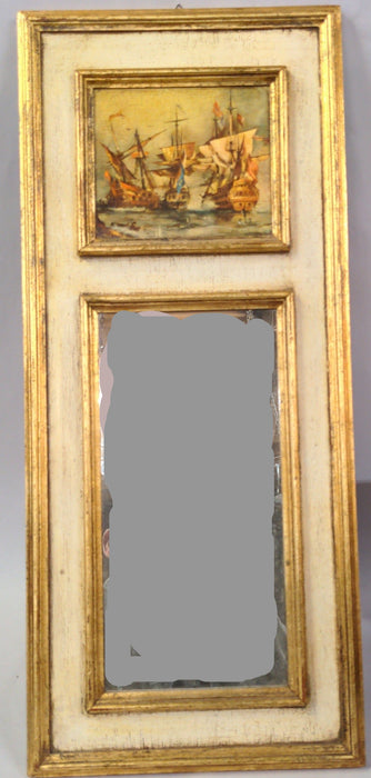 SMALL FLORENTINE GILT MIRROR WITH HARBOR PAINTING