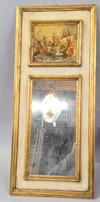 SMALL FLORENTINE GILT MIRROR WITH HARBOR PAINTING