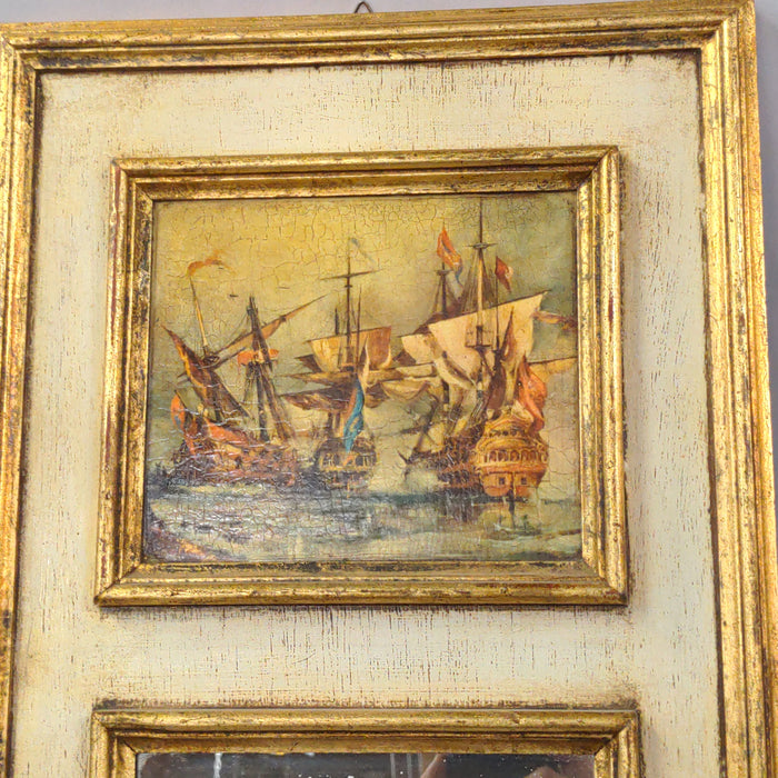 SMALL FLORENTINE GILT MIRROR WITH HARBOR PAINTING