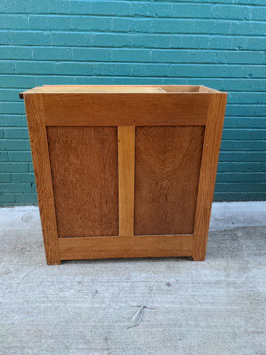 OAK PEDESTAL BASE WITH CABINET AND DRAWER