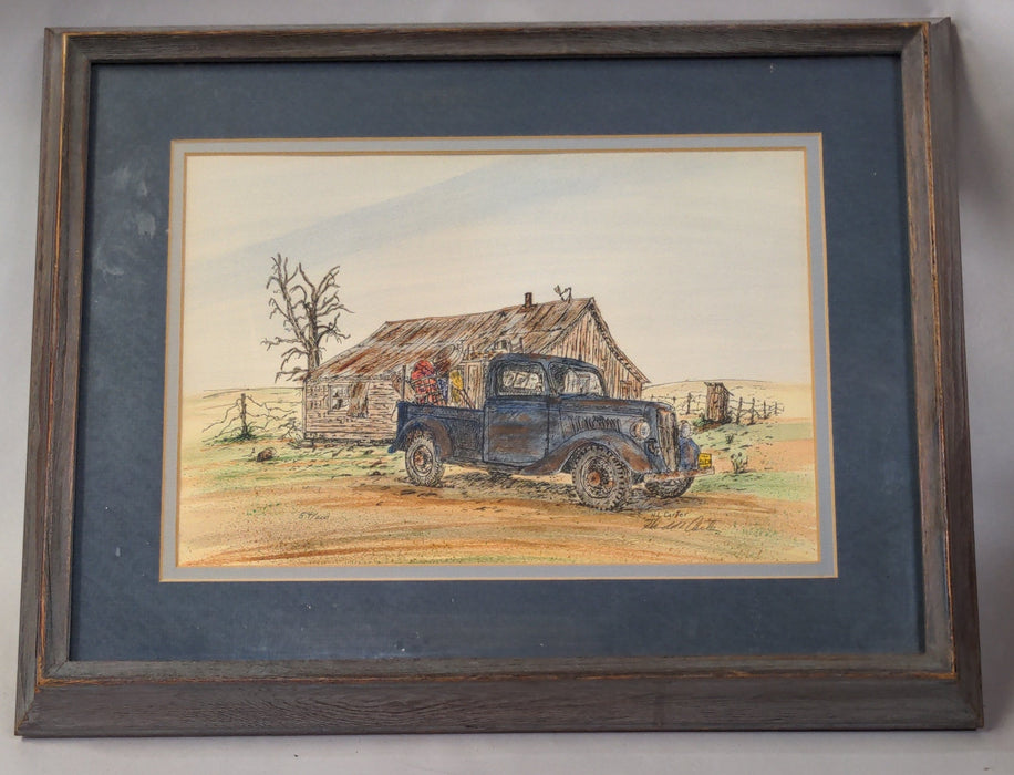 COUNTRY PRINT OF A TRUCK AND FARM-SIGNED AND NUMBERED