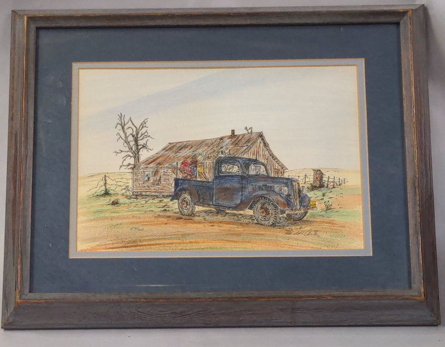 COUNTRY PRINT OF A TRUCK AND FARM-SIGNED AND NUMBERED