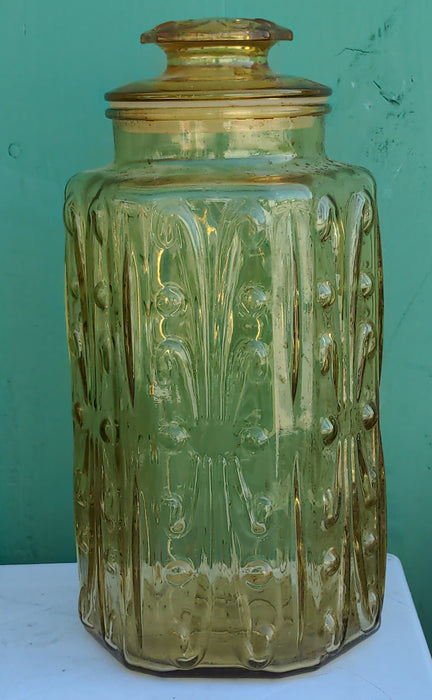 VINTAGE AMBER GLASS CANISTER