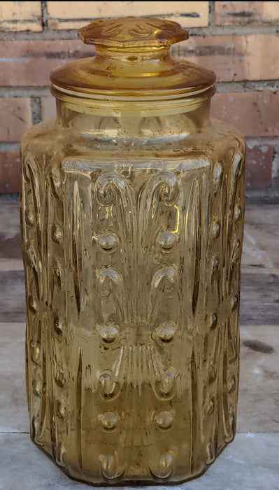 VINTAGE AMBER GLASS CANISTER