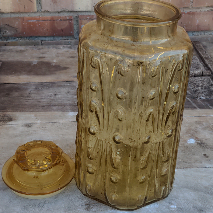 VINTAGE AMBER GLASS CANISTER