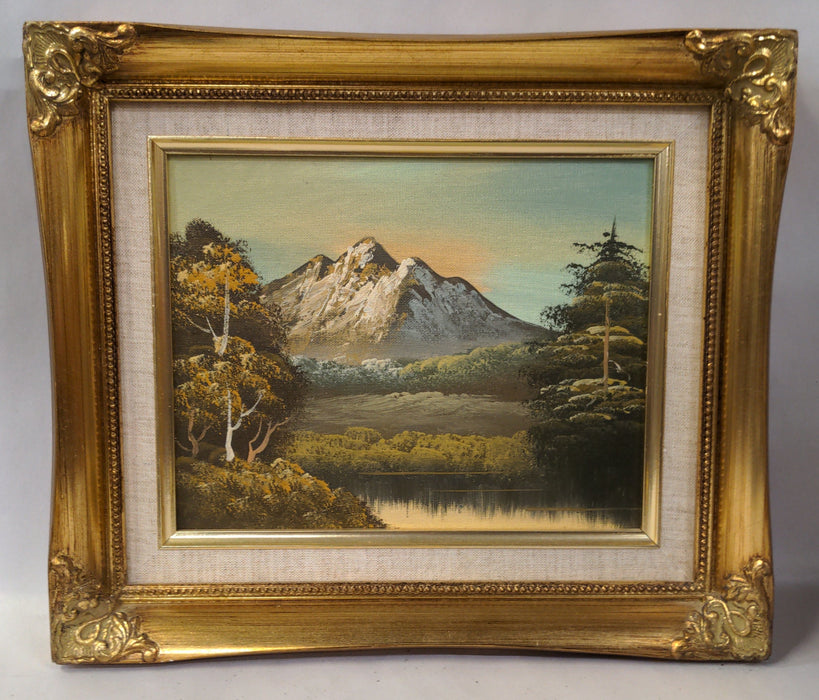 SNOW CAPPED MOUNTAIN OIL PAINTING IN GOLD FRAME