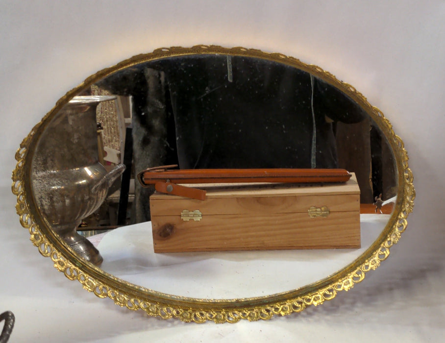 GOLD OVAL MIRRORED DRESSER TRAY