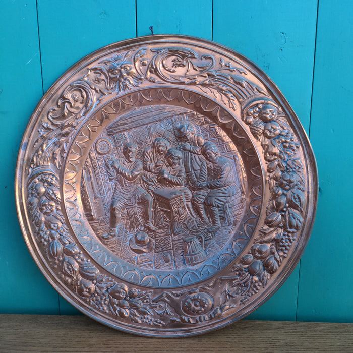 LARGE COPPER TAVERN SCENE WALL PLAQUE AS FOUND