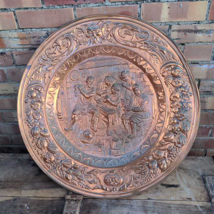 LARGE COPPER TAVERN SCENE WALL PLAQUE AS FOUND