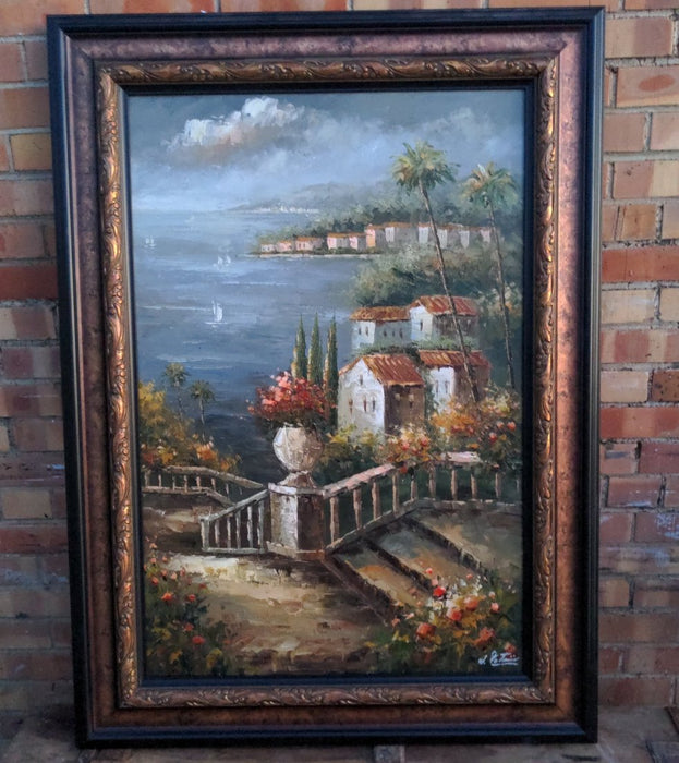 MEDITERRANEAN SEASCAPE OIL PAINTING IN FRAME