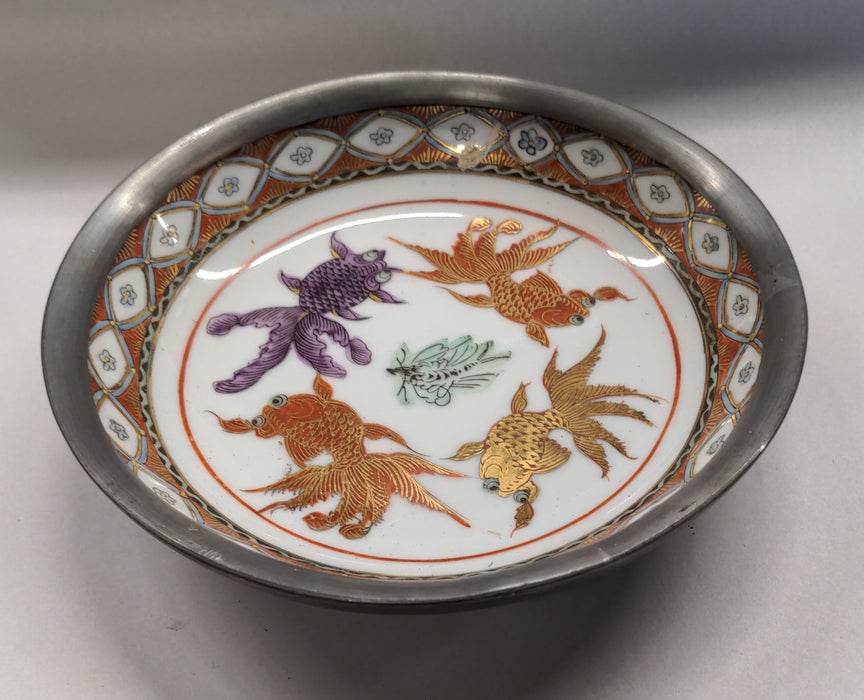 GOLDFISH DECORATED BOWL IN PEWTER CASING FROM NEIMAN MARCUS