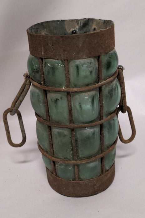 IRON AND GREEN GLASS LIGHT SHADE AS FOUND