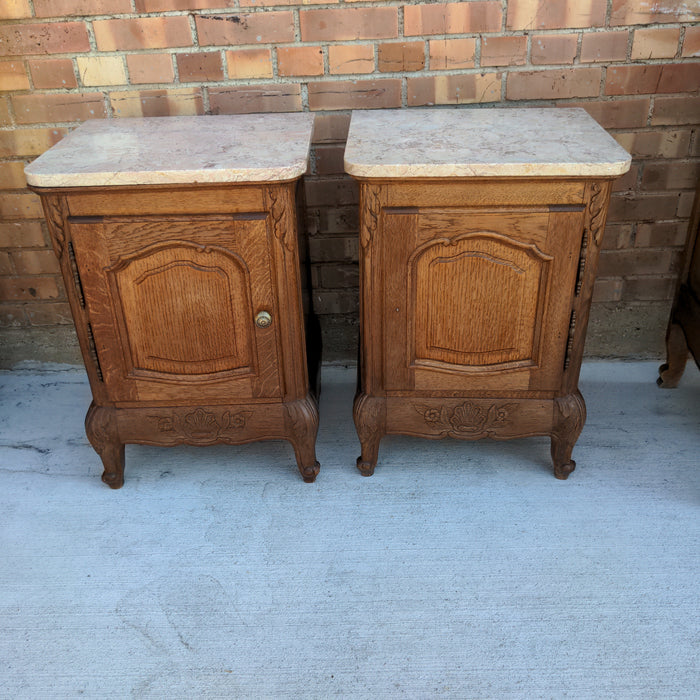 LOUIS XV OAK MARBLE TOP LAMP TABLES