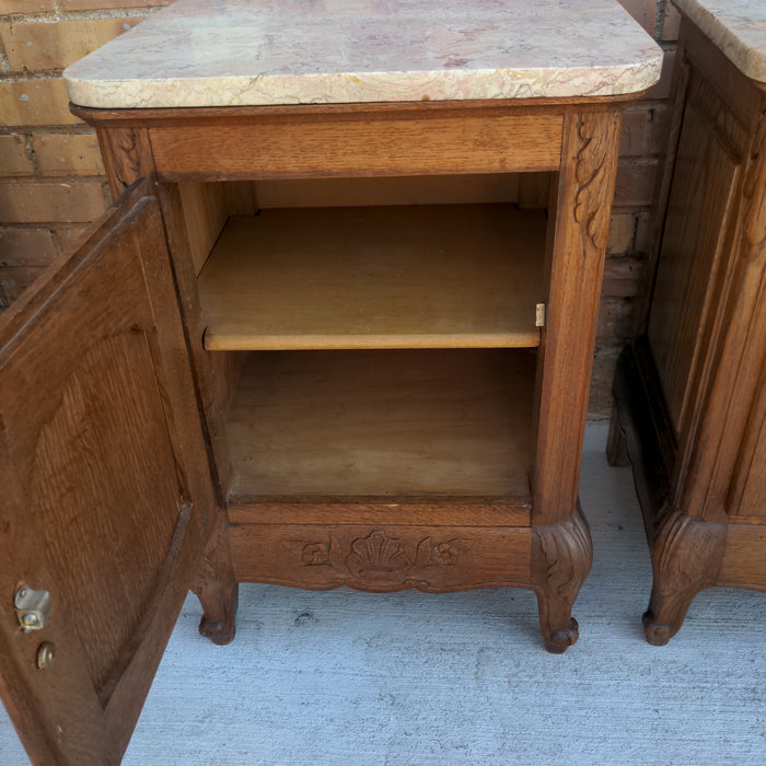 LOUIS XV OAK MARBLE TOP LAMP TABLES