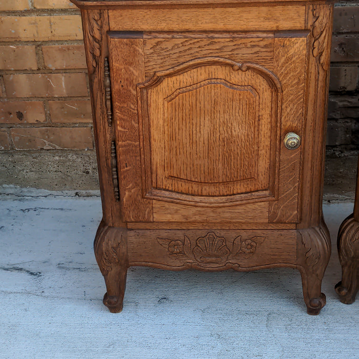 LOUIS XV OAK MARBLE TOP LAMP TABLES