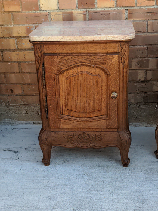 LOUIS XV OAK MARBLE TOP LAMP TABLES