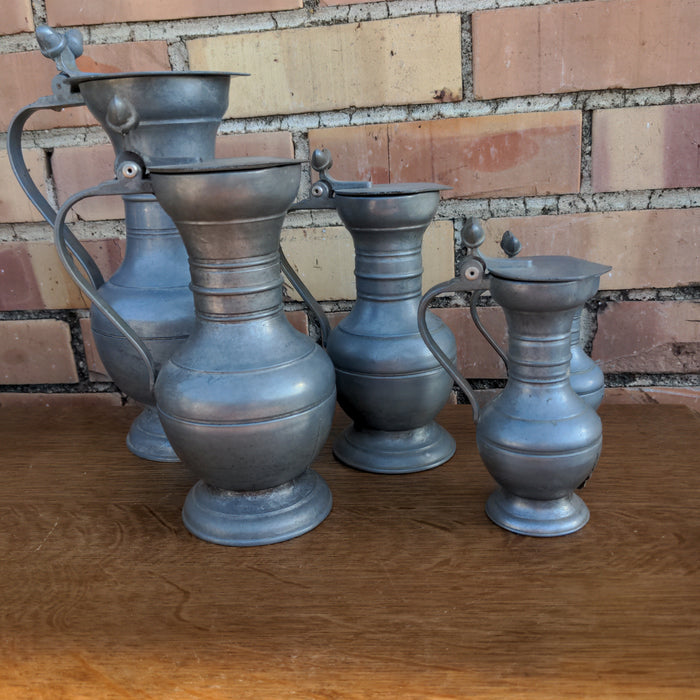 5 PIECE SET OF GRADUATED PEWTER MEASURES