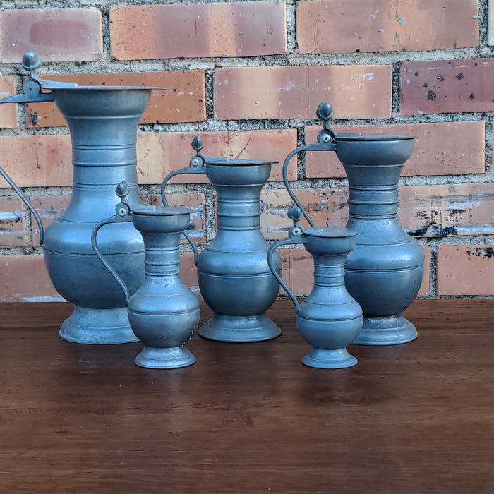 5 PIECE SET OF GRADUATED PEWTER MEASURES