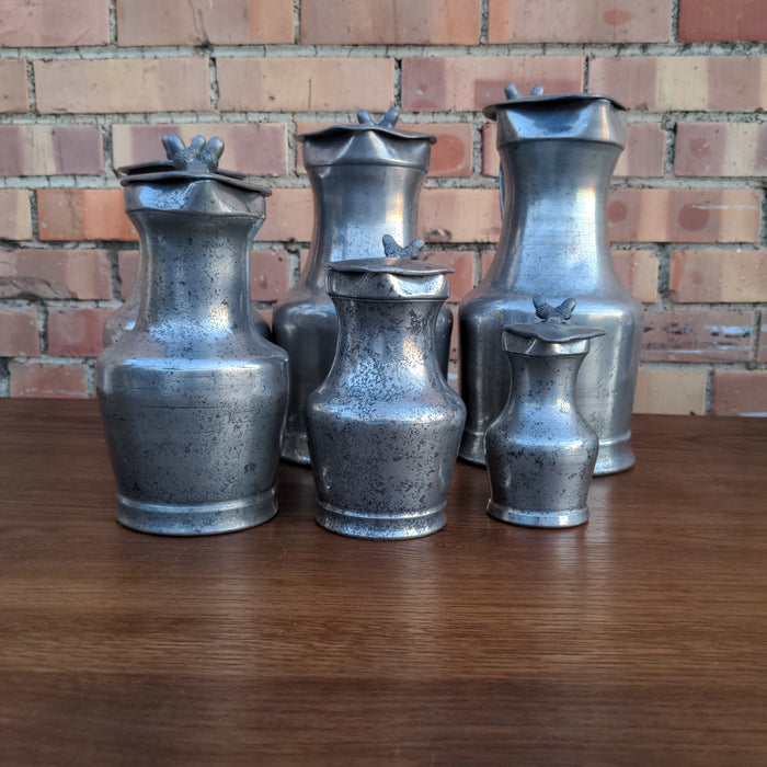 HEAVY 6 PIECE SET OF GRADUATED PEWTER MEASURES