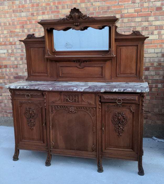 FINE FRENCH MARBLE TOP  ART NOUVEAU SIDEBOARD WITH MIRROR