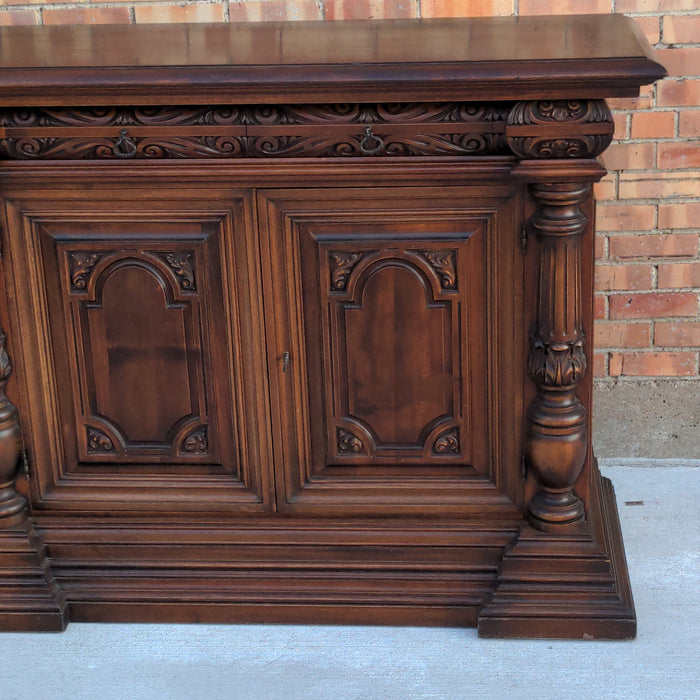 RENAISSANCE REVIVAL WALNUT SIDEBOARD WITH COLUMN PILASTERS