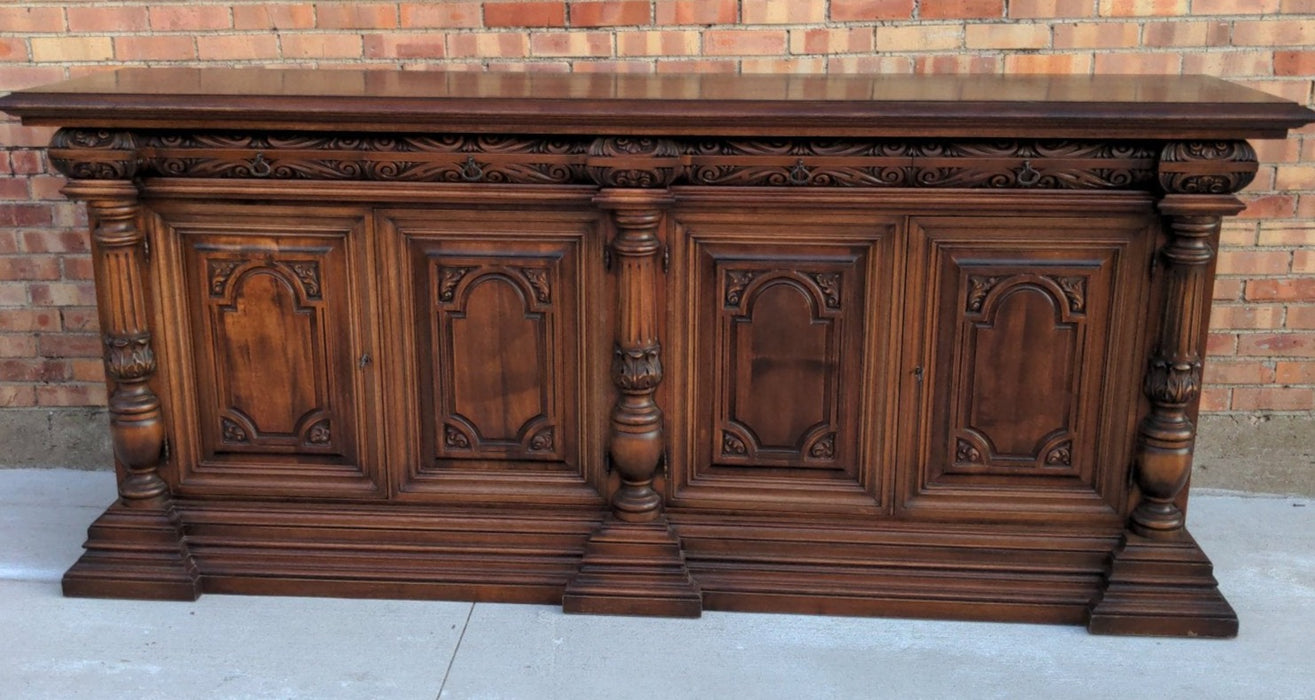RENAISSANCE REVIVAL WALNUT SIDEBOARD WITH COLUMN PILASTERS