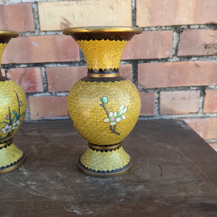 PAIR OF SMALL YELLOW CLOISONNIE VASES