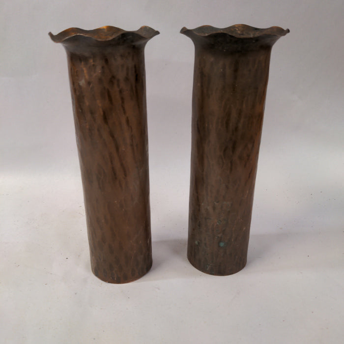 PAIR OF COPPER CYLINDER VASES