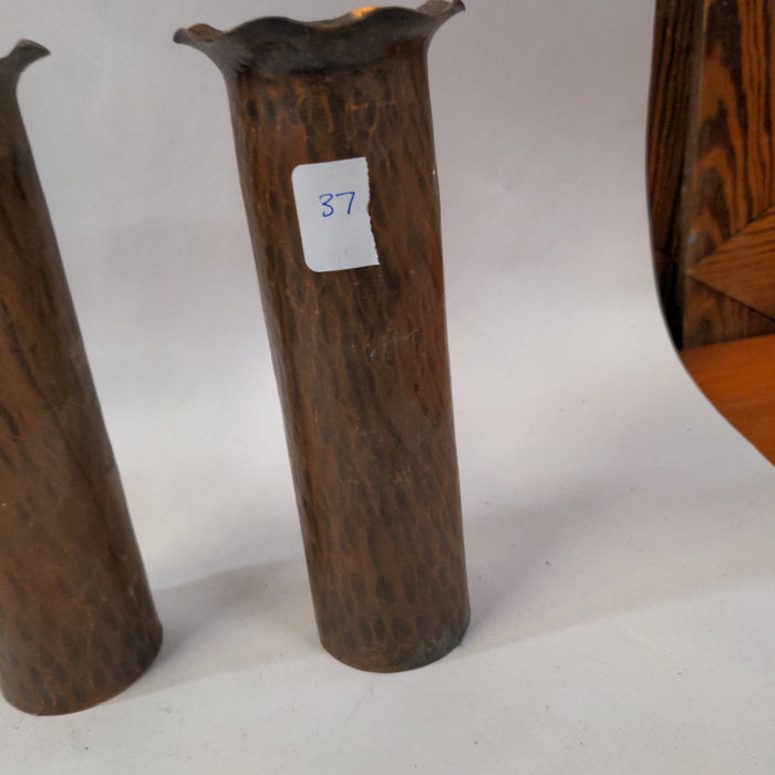 PAIR OF COPPER CYLINDER VASES