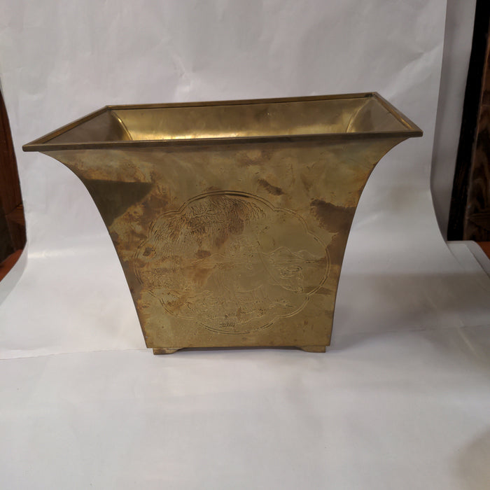 BRASS PLANTER WITH ASIAN SCENES - AS IS SPLIT SIDE
