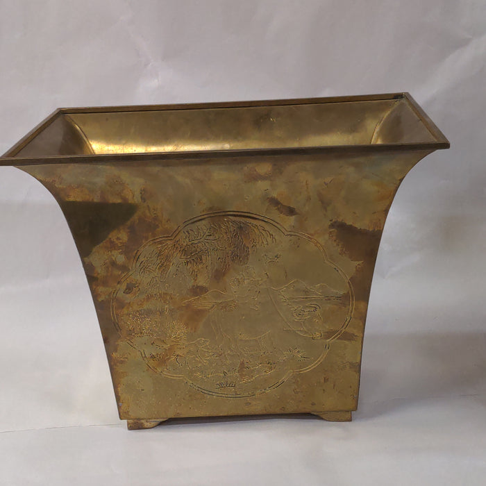 BRASS PLANTER WITH ASIAN SCENES - AS IS SPLIT SIDE