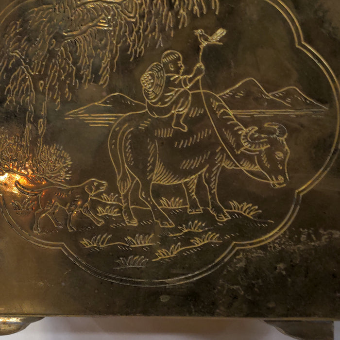 BRASS PLANTER WITH ASIAN SCENES - AS IS SPLIT SIDE
