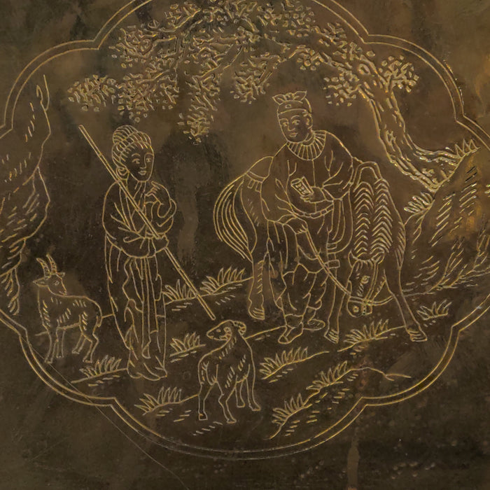 BRASS PLANTER WITH ASIAN SCENES - AS IS SPLIT SIDE
