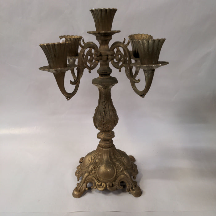 BRASS COLOR FIVE CANDLE CANDELABRA