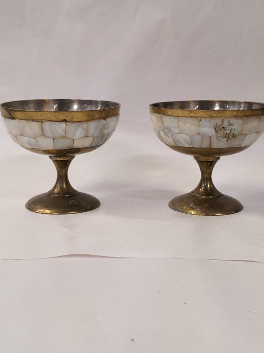 . BRASS AND SHELL SHERBET GLASSES