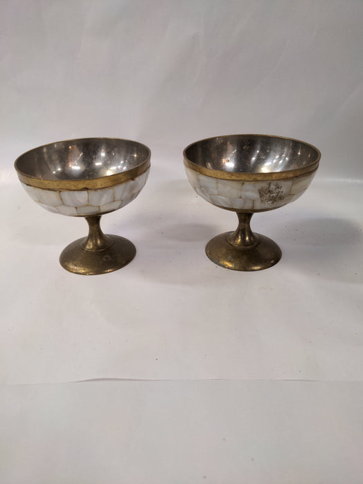 . BRASS AND SHELL SHERBET GLASSES