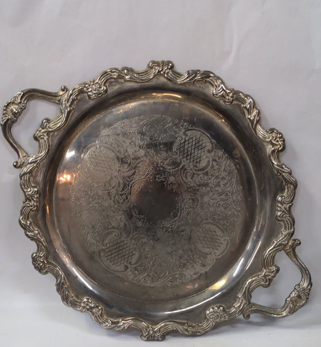 ROUND SILVER PLATE TRAY WITH HANDLES