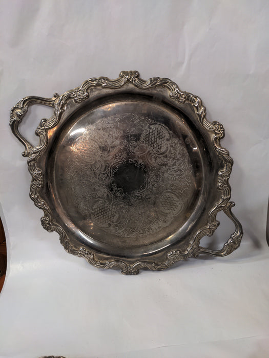 ROUND SILVER PLATE TRAY WITH HANDLES