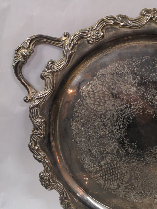 ROUND SILVER PLATE TRAY WITH HANDLES