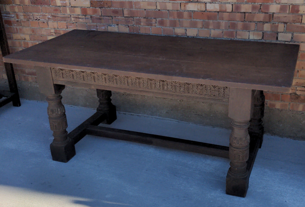 CARVED FRENCH DARK OAK REFRECTORY TABLE