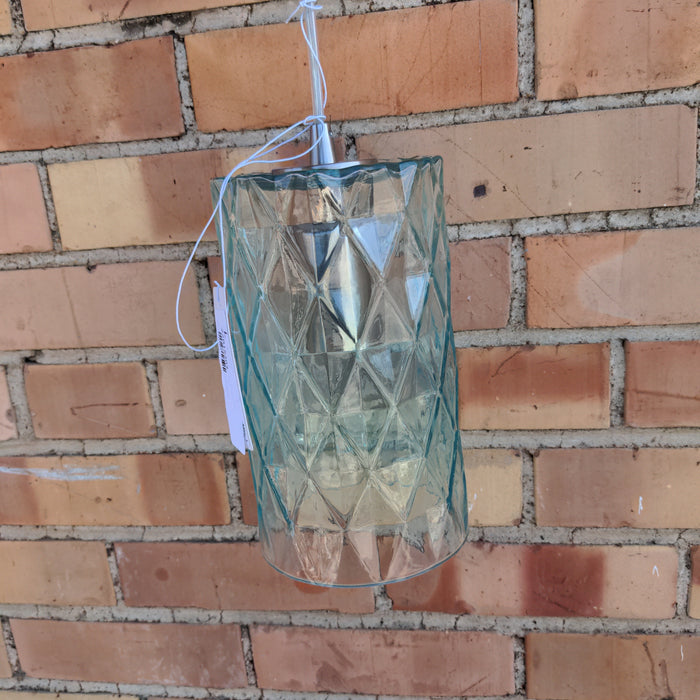 BLUE GLASS HANGING LIGHT AS FOUND