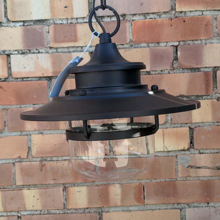 HANGING LANTERN WITH GLASS GLOBE AND  TIN TOPPER