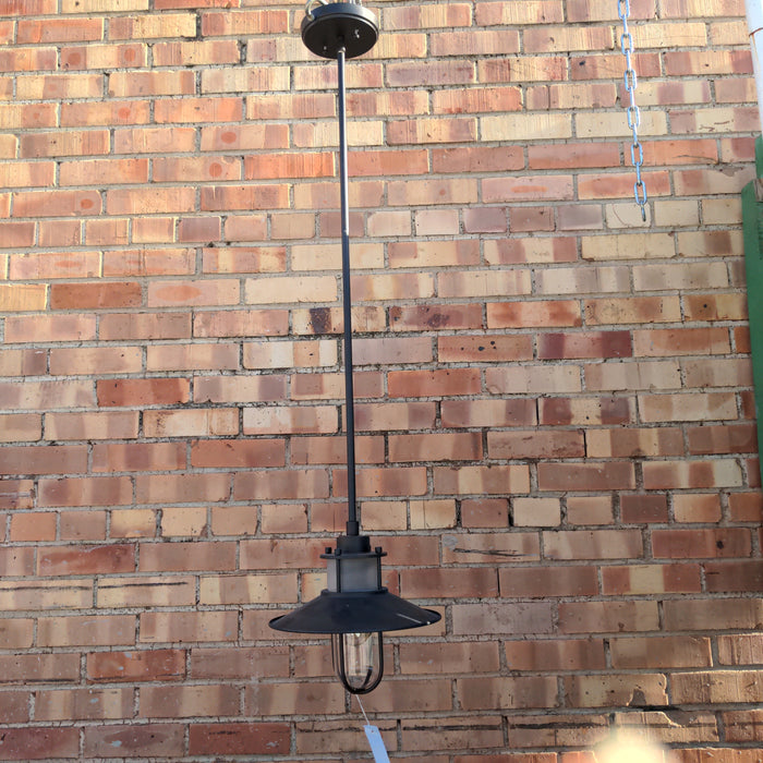 TALL BLACK AND GLASS HANGING POLE LIGHT